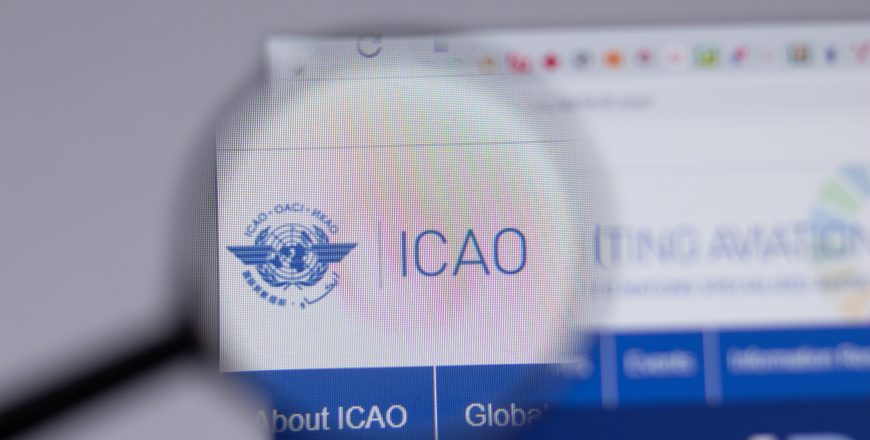 New York, USA - 18 March 2021: ICAO International Civil Aviation Organization logo icon on website, Illustrative Editorial.